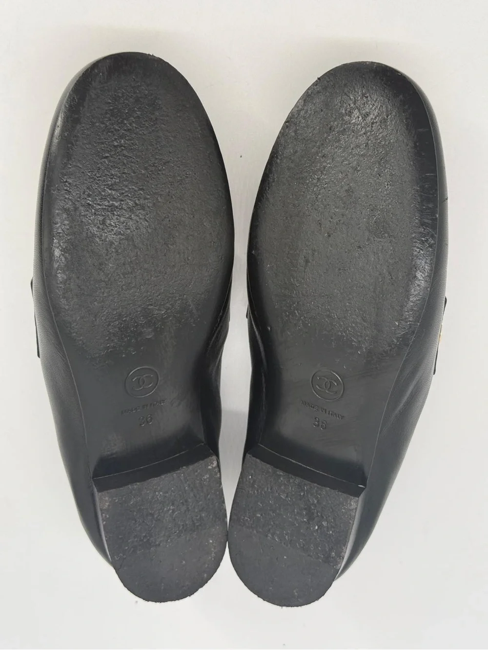Chanel Loafers Black Leather Moccasins Size EUR 36